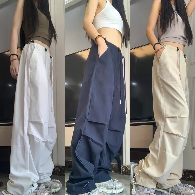 白色工装裤女秋季2025新款美式爵士舞街舞休闲直筒小个子降落伞裤