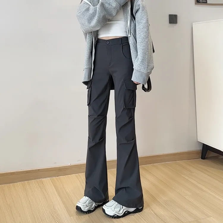 微喇叭工装裤女2025春秋美式休闲户外运动高腰窄版小个子洋气裤子
