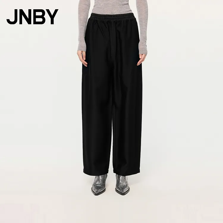 JNBY/江南布衣秋休闲裤女阔腿裤子通勤黑色长裤宽松简约5NBE1574A