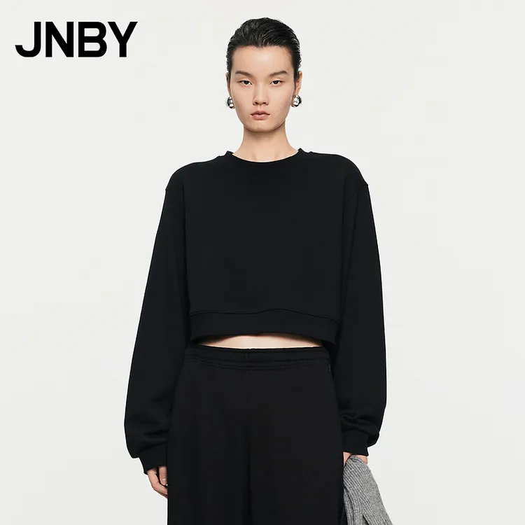 JNBY/江南布衣春秋棉质卫衣宽松圆领H型超短款高级气质5O8410620
