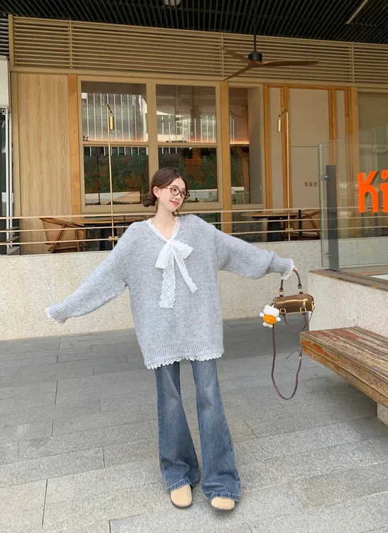 慵懒风蕾丝花边针织衫毛衣女宽松百搭上衣2024秋季新款女装设计感