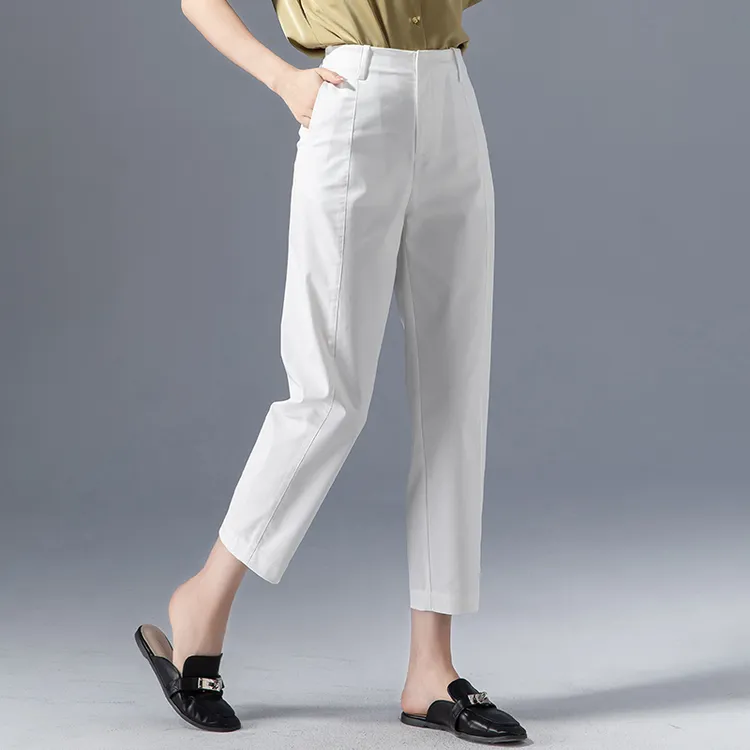 夏季薄款白色裤子女冰丝九分老爹裤哈伦裤夏新款妈妈休闲裤萝卜裤