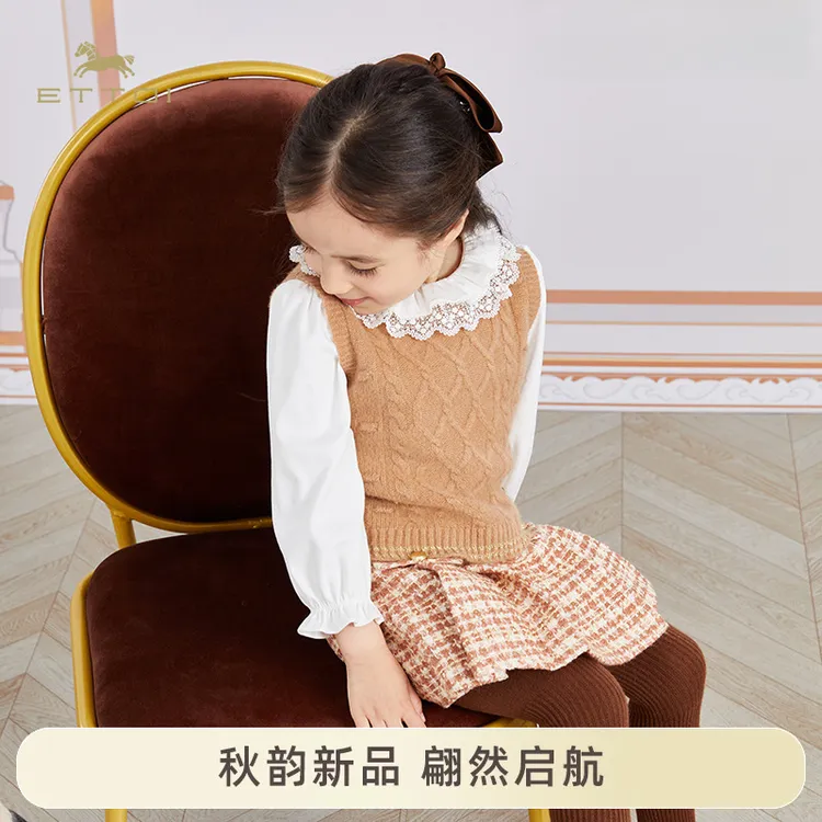 【朗姿集团】ETTOI秋爱多娃女童设计感百搭裙裤新款时尚格纹驼色