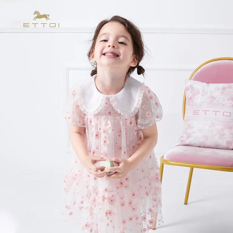 ETTOI.爱多娃童装樱花儿童连衣裙夏季裙子洋气娃娃领公主裙女童