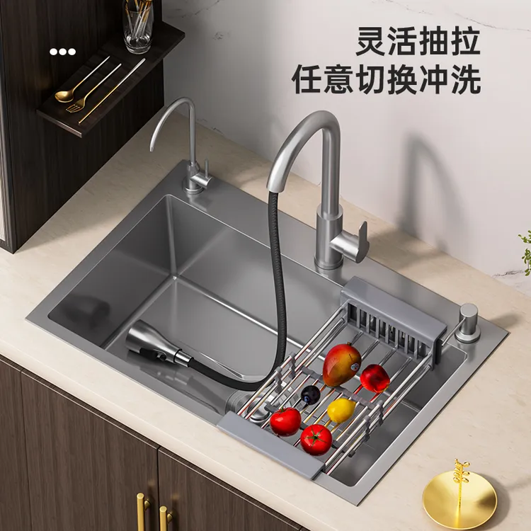 不锈钢加厚洗菜盆枪灰色水槽大单槽家用厨房洗碗池水池手工台下盆
