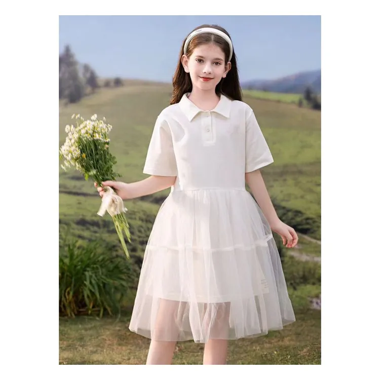 佑妈家尾单童装 女童夏季新款裙子儿童珠地棉女孩纯色polo裙