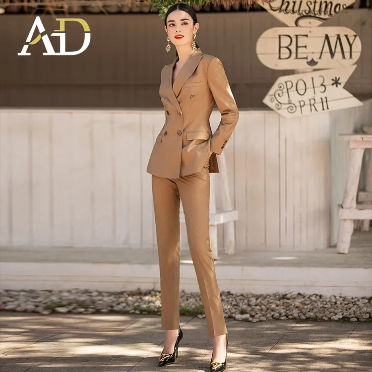AD高端卡其色西装套装女秋季高级感时尚职业装气质工装美业工作服