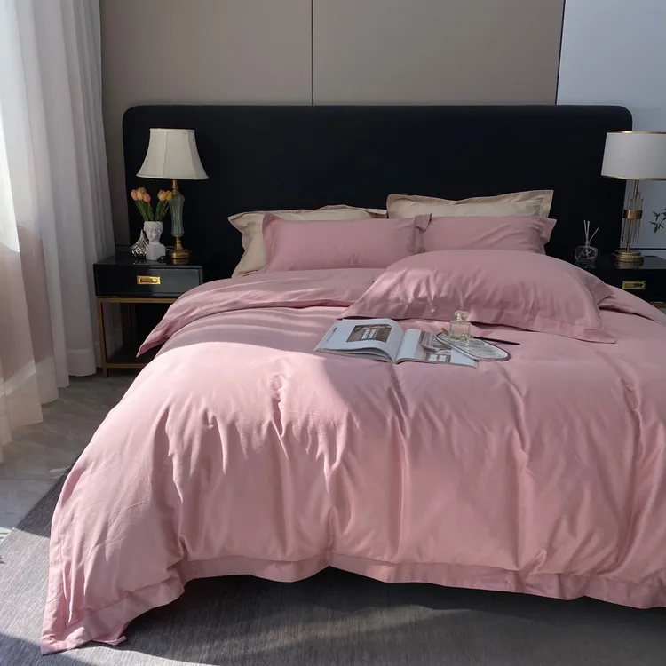 线下同款独家全棉100支火山磨毛纯色四件套带边不掉毛秋冬轻奢