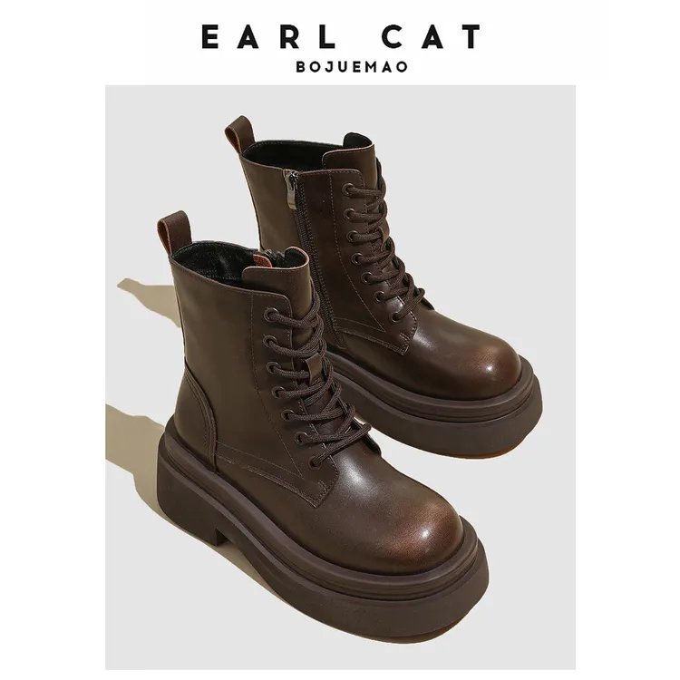 伯爵猫女神节礼物厚底时尚马丁靴英伦风加绒百搭侧拉链短靴