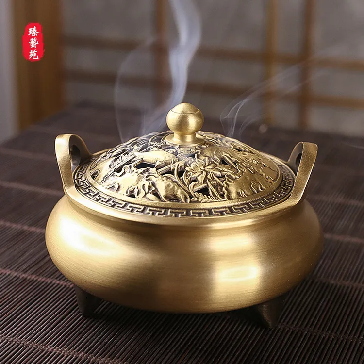 三足富贵牡丹素面香炉