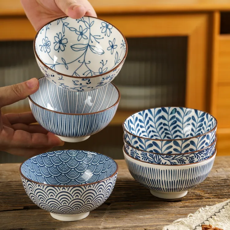 日式米饭碗釉下彩陶瓷小汤碗饭碗小碗家用4.5英寸吃饭碗好看的碗