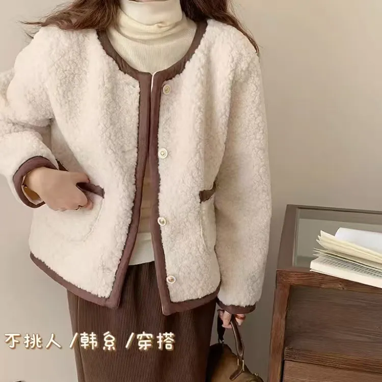 高级感气质一体时尚小香风羊羔毛秋冬加厚百搭尚韩版厚外套 4896