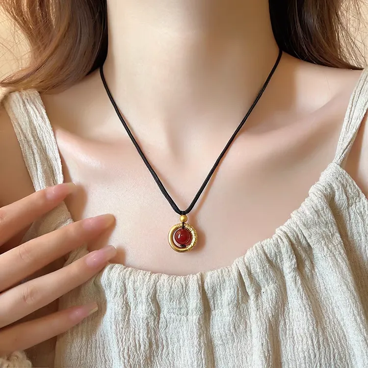 合金吊坠 新中式转运珠相思豆吊坠项链女新款锁骨链轻奢小众配饰