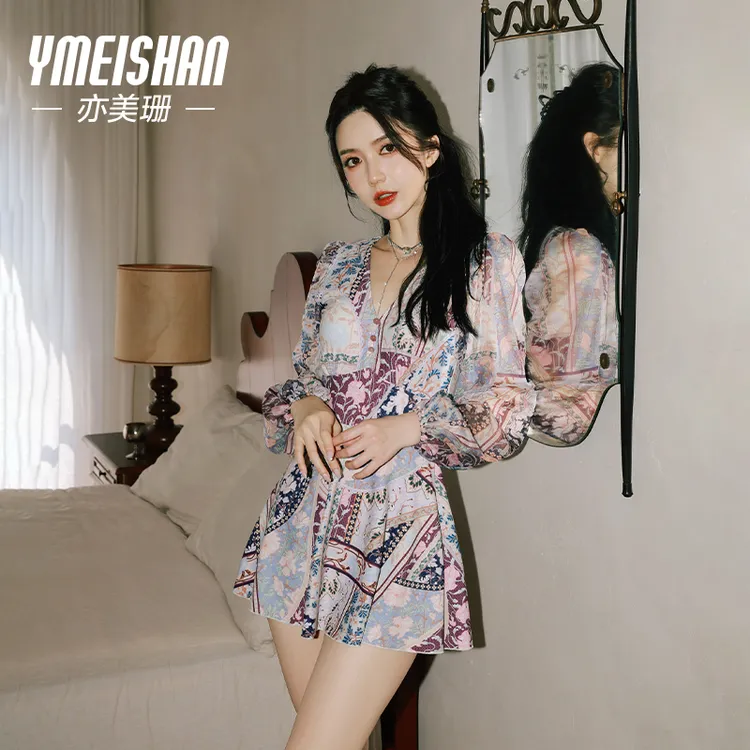 亦美珊【美梦霜天晓】女士纯欲夏季时尚遮肉显瘦连体度假夏日游泳装