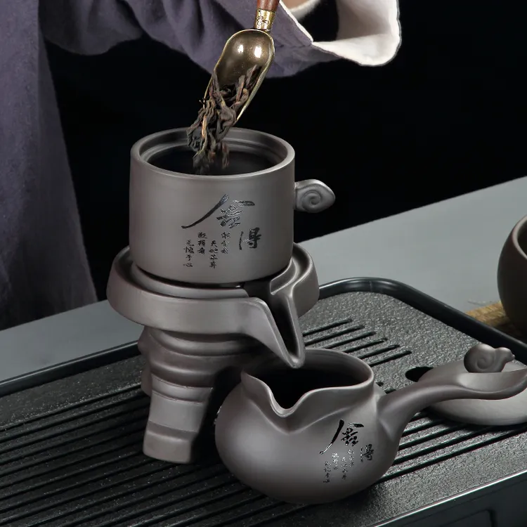 紫砂自动懒人泡茶神器家用办公轻奢高档功夫茶石磨泡茶壶茶杯茶具