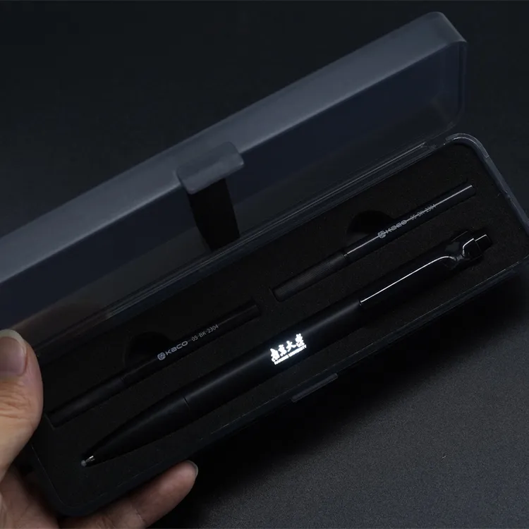 kaco智耀灯笔可定制创意广告礼品0.5黑按动式中性笔含笔芯礼盒