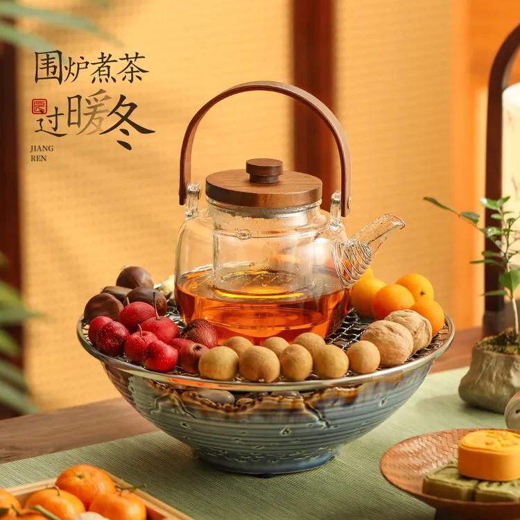 围炉煮茶烤火炉套装家用室内茶具新款煮茶器煮茶炉电陶炉器具全套