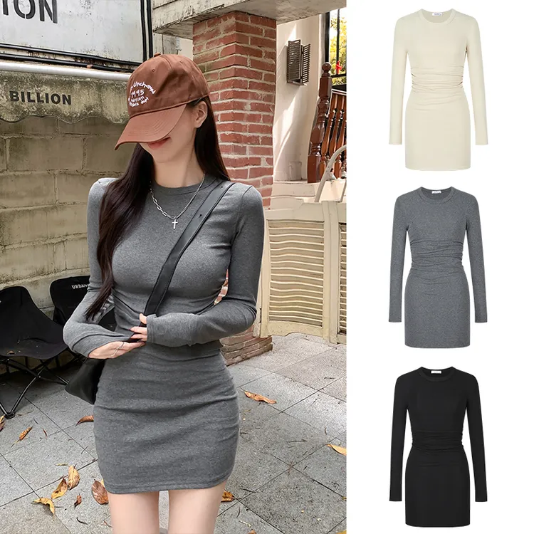 Moses Queen/魔西女王春秋长袖连衣裙女修身显瘦打底内搭包臀短裙