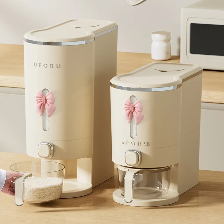 橱明星大容量按压米桶带蝴蝶结家用厨房防潮杂粮罐多功能窄缝收纳