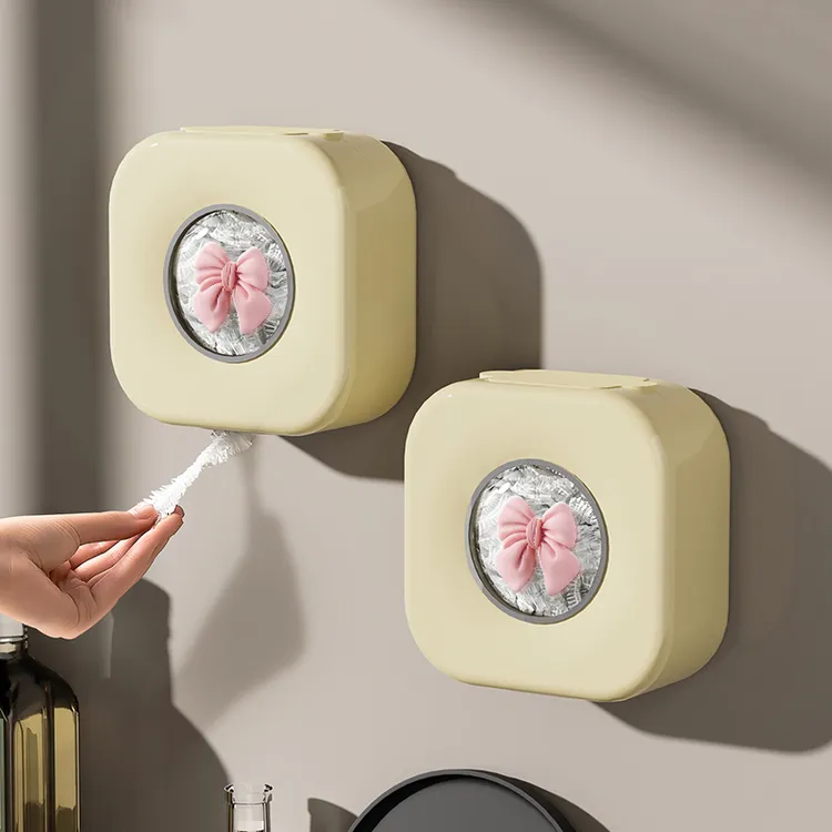 橱明星免打孔保鲜膜套收纳盒带蝴蝶结家用多功能储物盒鞋套浴帽盒