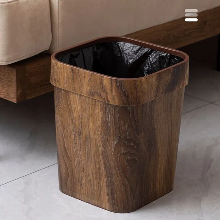 橱明星家用客厅复古无盖垃圾桶仿木纹浴室方形纸篓美拉德风格ZB