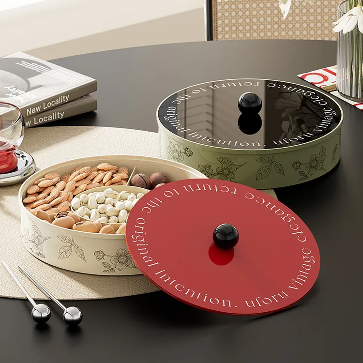 橱明星复古干果盘家用客厅大容量分格糖果盒坚果零食防尘收纳盒