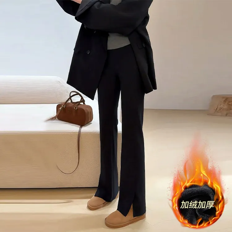 加绒加厚开叉喇叭裤女2025秋冬季新款保暖高腰修身显瘦休闲阔腿裤