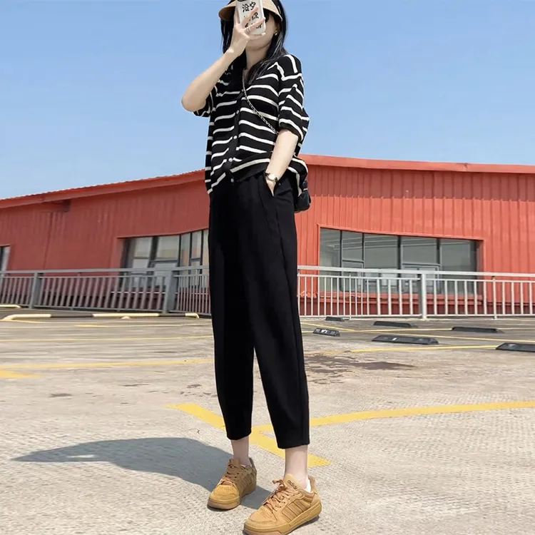 黑色加绒哈伦运动裤女2025秋冬新款高腰显瘦九分萝卜裤宽松休闲裤