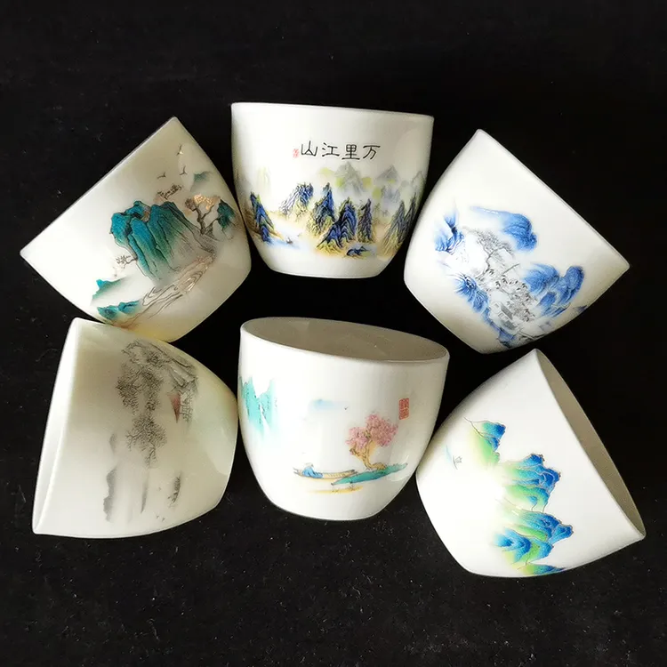 功夫茶具茶道配件羊脂玉茶杯办公家用陶瓷6只装品茗杯主人杯小杯