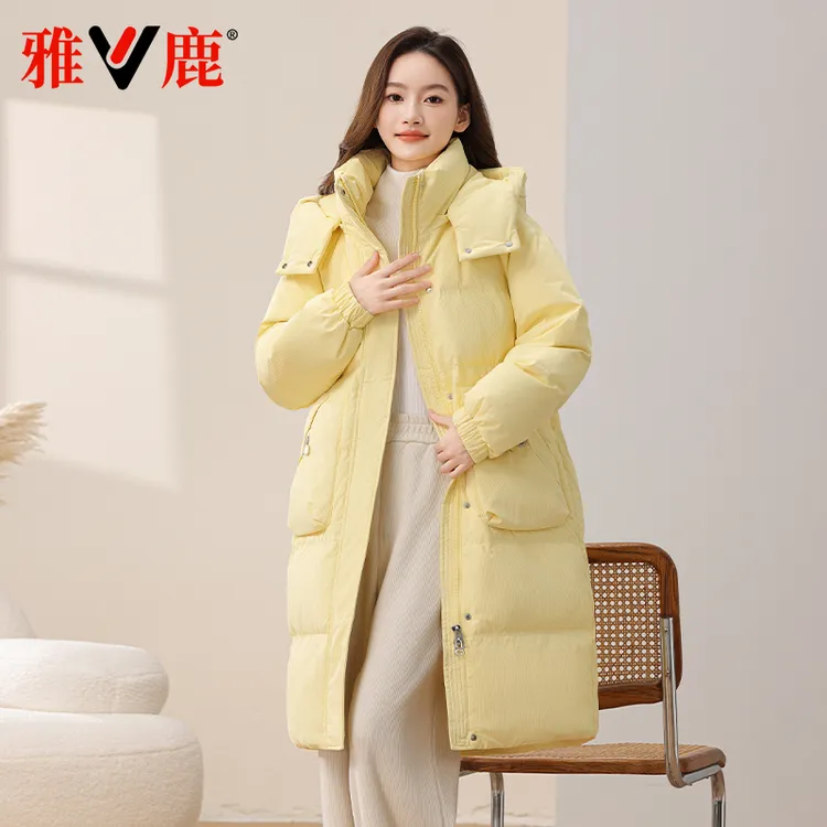 雅鹿2026冬新款羽绒服女脱卸帽过膝加厚纯色简约时尚加厚保暖外套