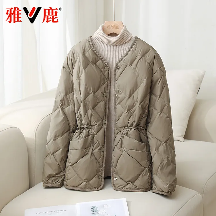 雅鹿2024新款轻薄羽绒服女舒适温暖冬日显瘦休闲单排扣保暖外套潮