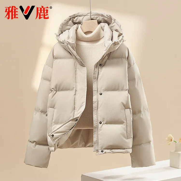 雅鹿2026新款羽绒服女冬季加厚短款连帽保暖白色减龄宽松女士外套
