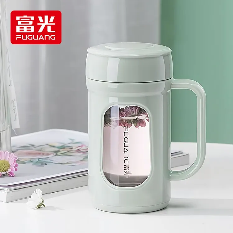 高硼硅玻璃杯双层大容量水杯女生高颜值办公室家用茶水分离杯