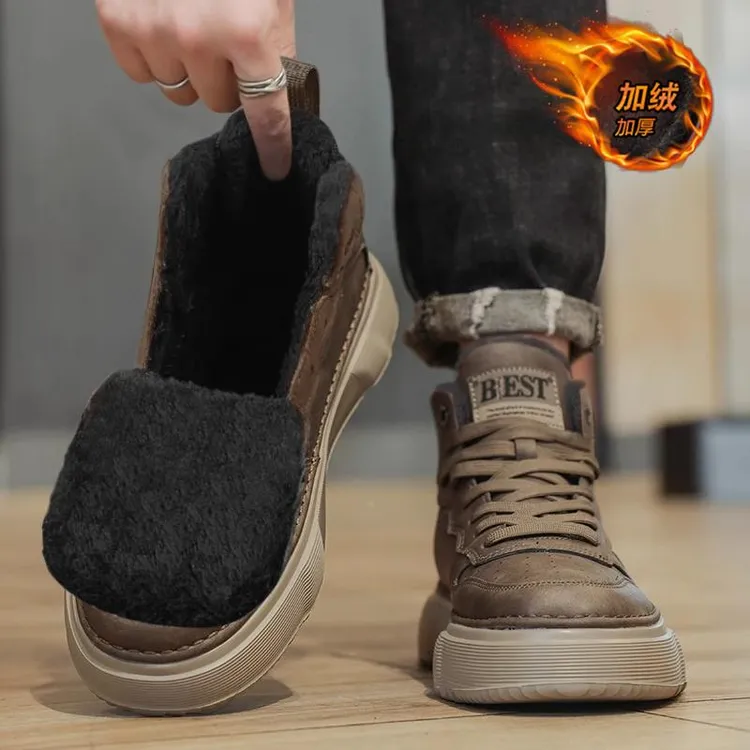 高帮男鞋冬季2024新款加绒保暖棉鞋休闲马丁靴中帮板鞋加厚棉皮鞋