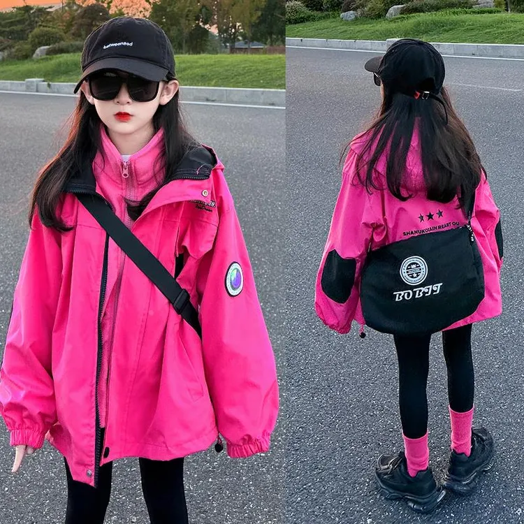 儿童冲锋衣三合一2024新款女大童洋气秋装户外服女童春秋风衣外套