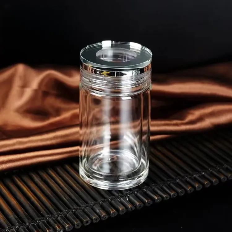 【密封性好】平面双层泡茶玻璃杯茶水分离高硼硅耐热茶杯耐高温防烫