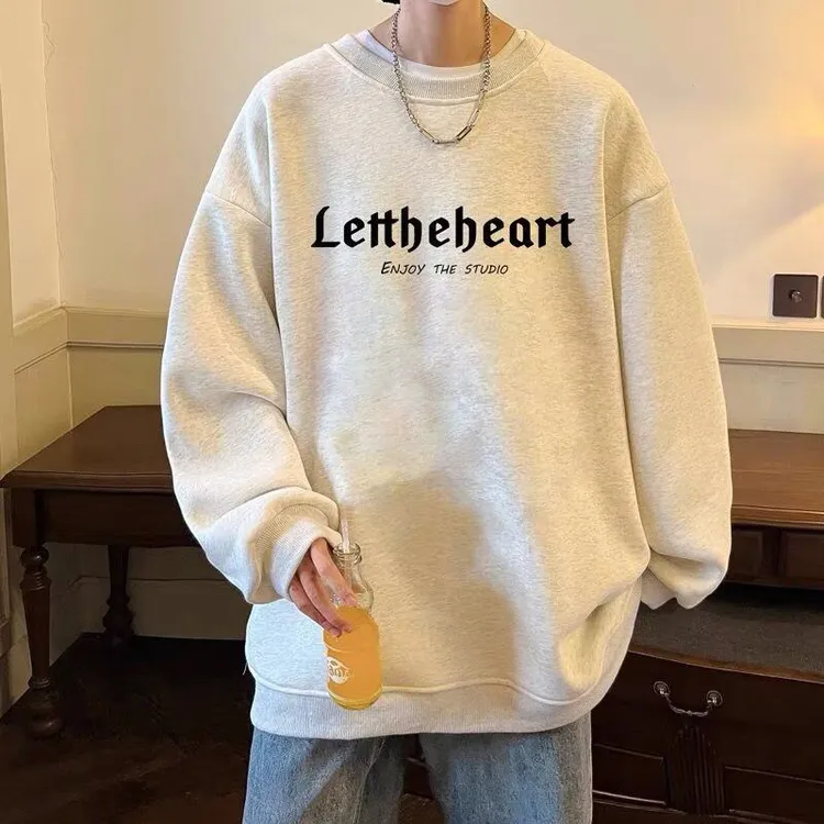 元赫港风圆领卫衣男春秋季青少年美式潮牌长袖上衣休闲宽松外套