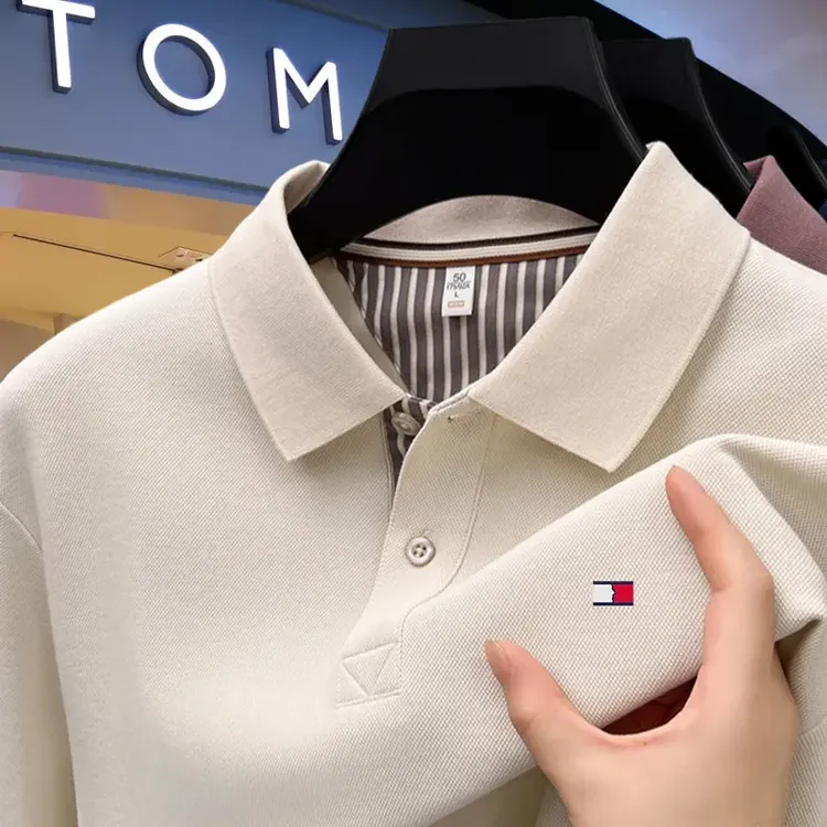tommy汤米高端时尚男士秋冬长袖纯棉上衣商务宽松休闲打底Polo衫