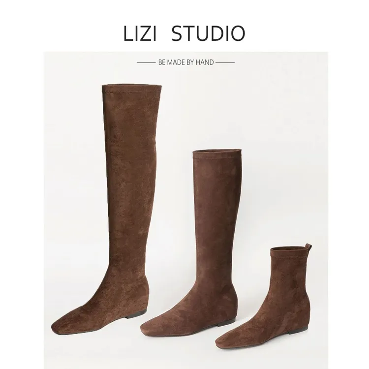 【栗子】4CM早秋新款通勤内增高百搭瘦瘦靴弹力靴长筒靴骑士靴女