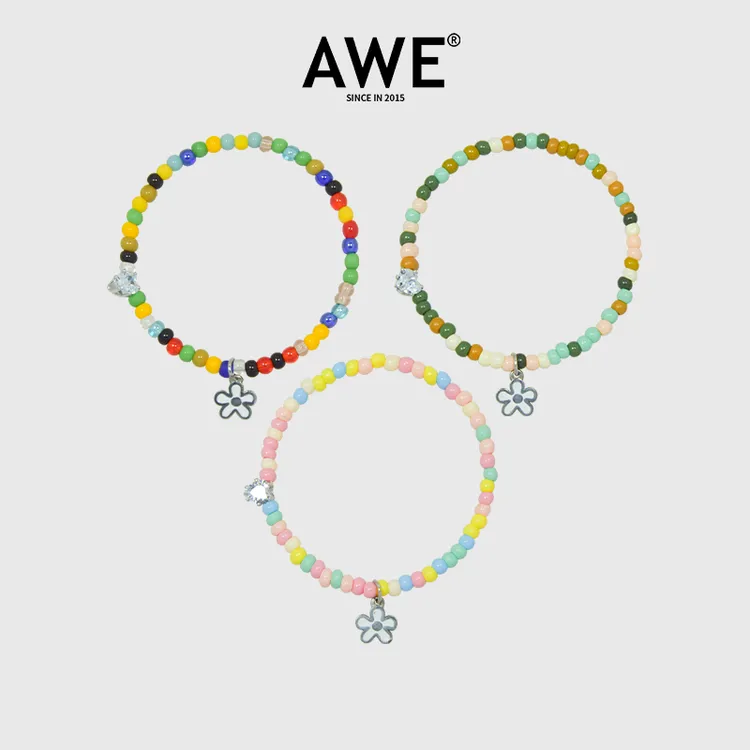 AWE 钛钢手链 刘宇张桂源同款小花吊坠彩色串珠手串女多巴胺饰品