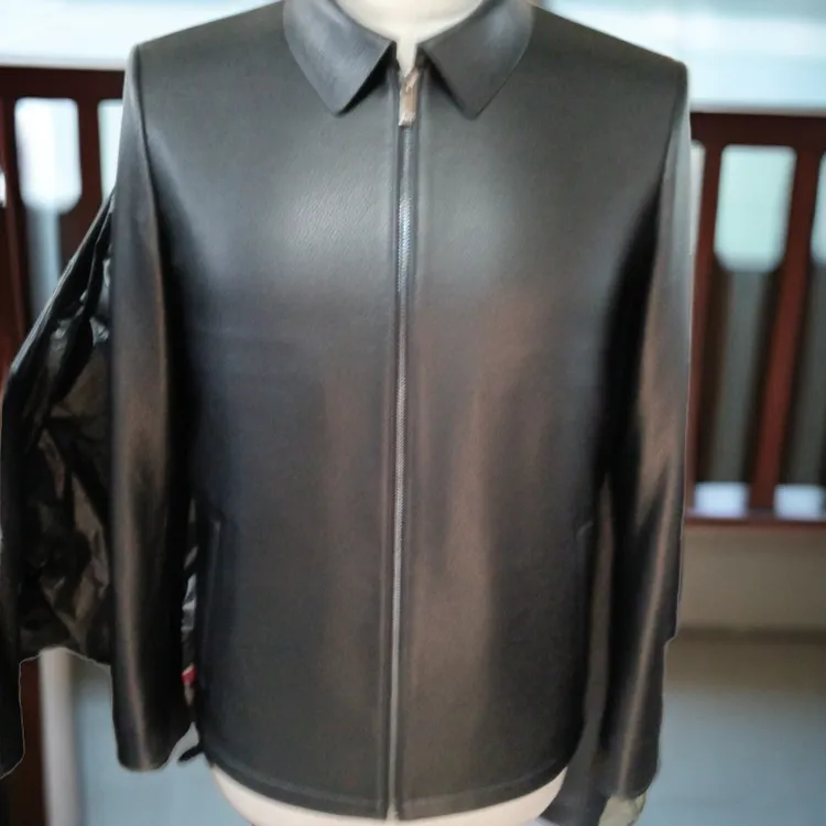 高端真皮休闲，进口鹿皮方领，穿着修身显瘦，春秋男装精品黑色男款