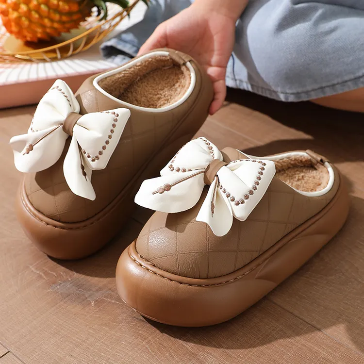 【断码福利】拖女居家室内防滑PU皮面包头拖鞋可爱蝴蝶结厚底百搭