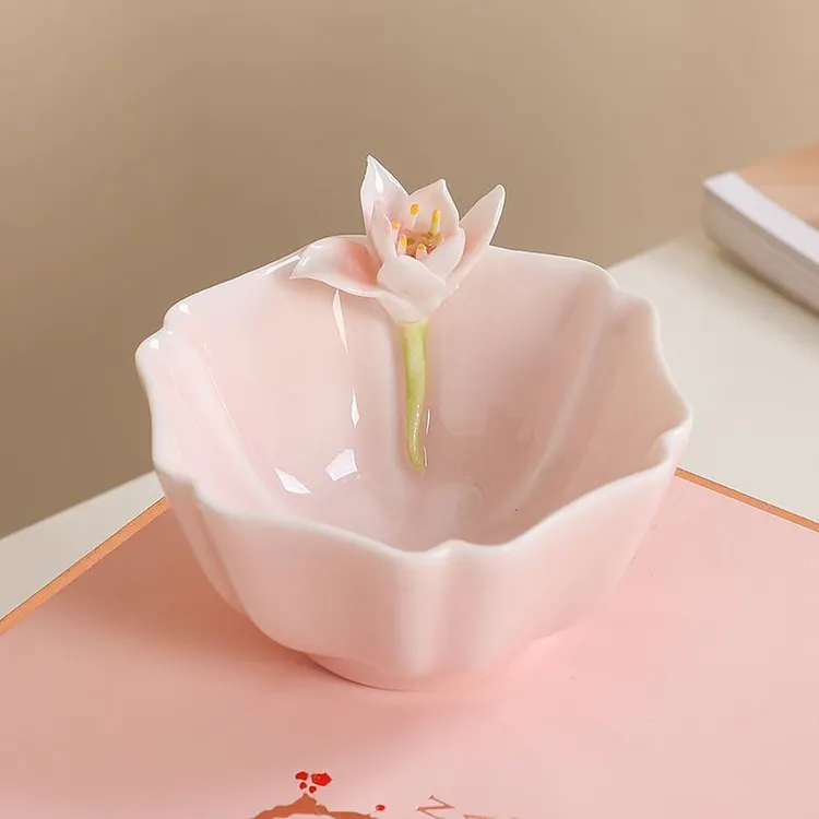 个人独享主人杯单个女款轻奢高颜值陶瓷手工捏花简约高档品茗茶具