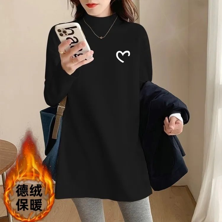 德绒半高领打底衫女秋冬内搭中长款洋气减龄长袖t恤配鲨鱼裤上衣