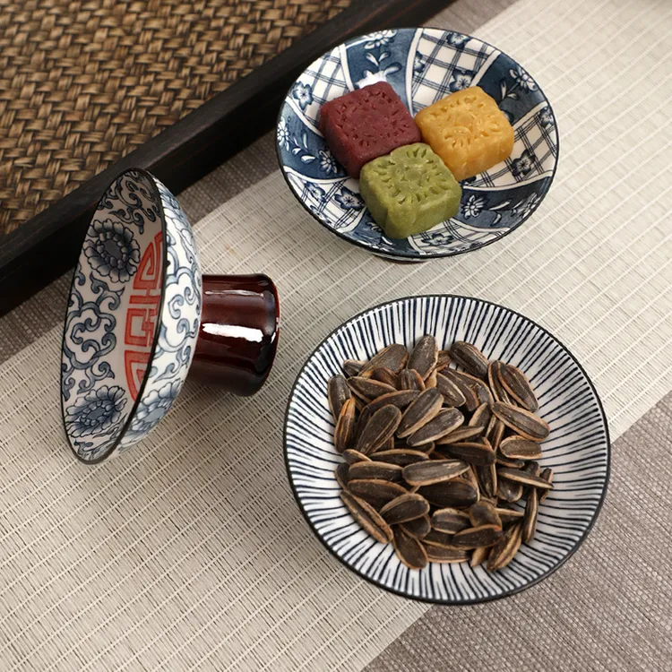 青花高足盘子陶瓷宫廷风高级感茶点盘水果盘中式糕点盘干果零食盘
