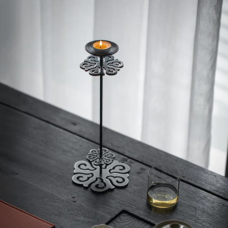 六天铁艺霜花烛台复古中式禅意摆件家用办公茶桌香薰香炉怀旧油灯