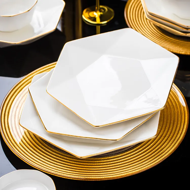 钻石人生8英寸六角盘景德镇家用陶瓷盘子省钱风餐具网红餐盘菜盘