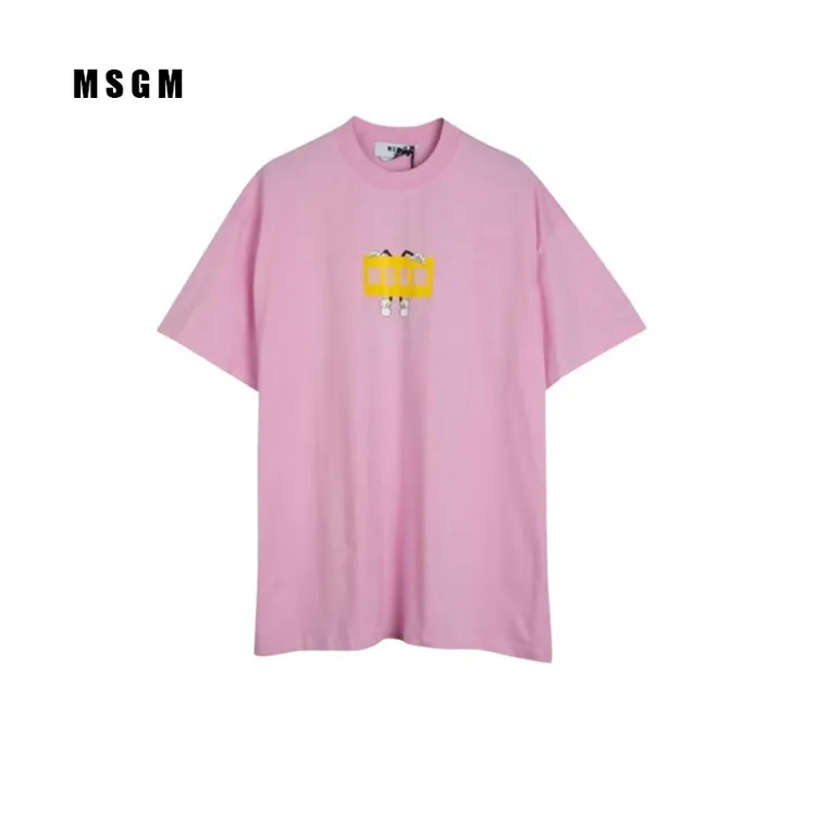 全新未使用  MSGM  徽标字母圆领短袖 落肩袖T恤 男款 粉红色