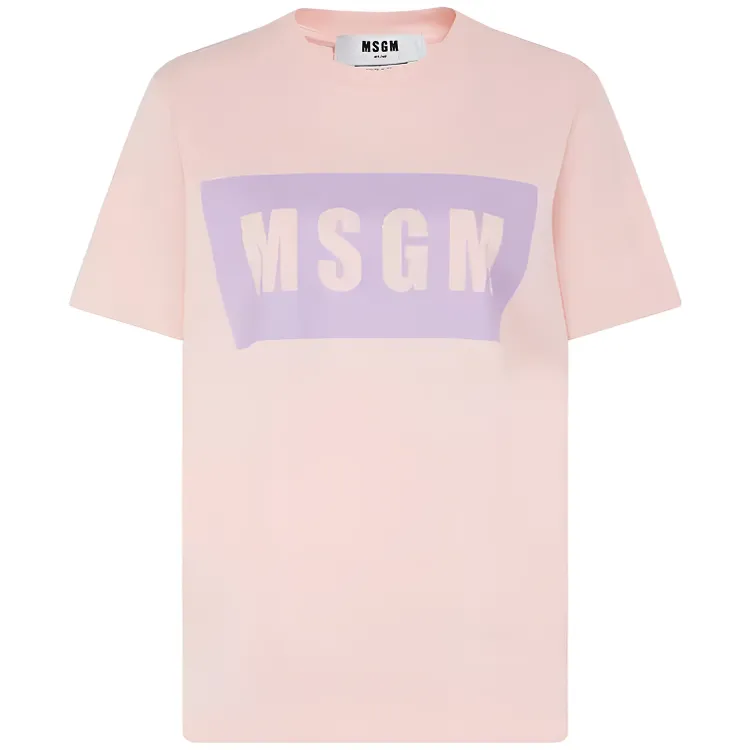 全新未使用  MSGM SS23方块字母LOGO印花2圆领短袖T恤 女款粉色
