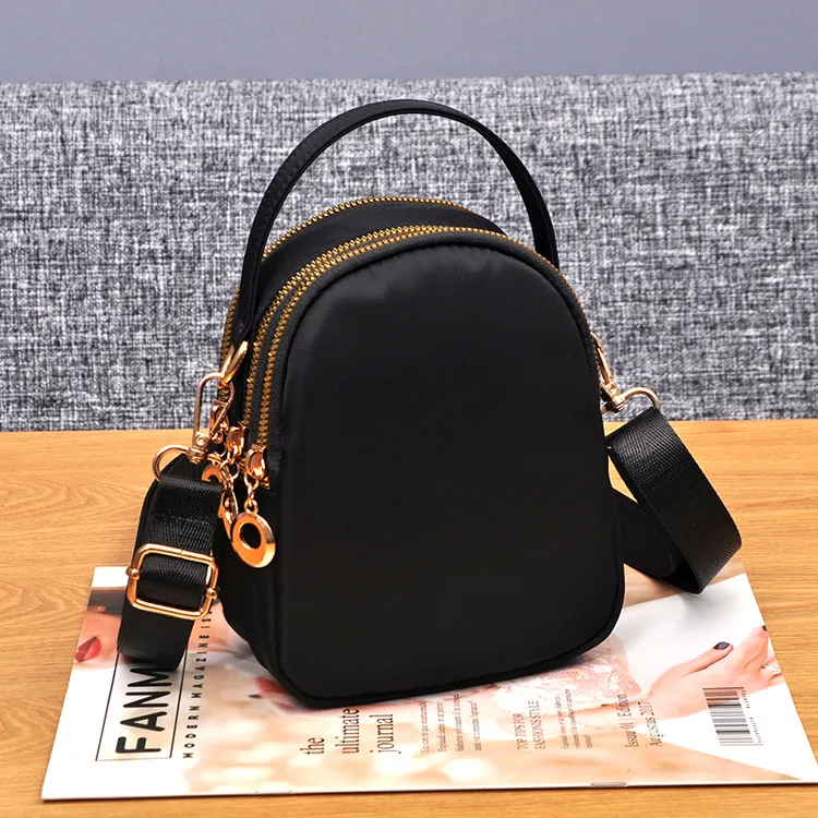 手机包多层拉链小包包迷你手提包尼龙布防水斜挎包百搭纯色休闲包